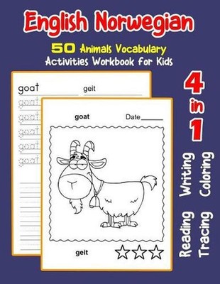 English Norwegian 50 Animals Vocabulary Activities Workbook for Kids: 4 in 1 rea