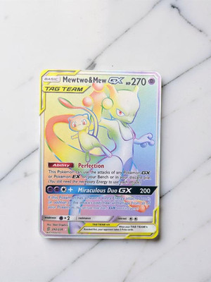 Mewtwo & Mew GX Rainbow Gold Pokémon Card Custom made ~~