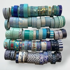 Washi Decorative Tape (Lot of 78) Blue Aqua Glitter Metallic Theme