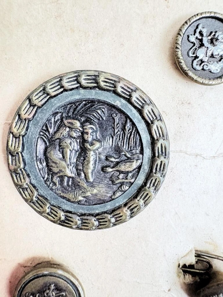 42 pc  Antique Victorian Picture Buttons Esmeralda Dancing Goat Kate Greenway - Image 4 of 4