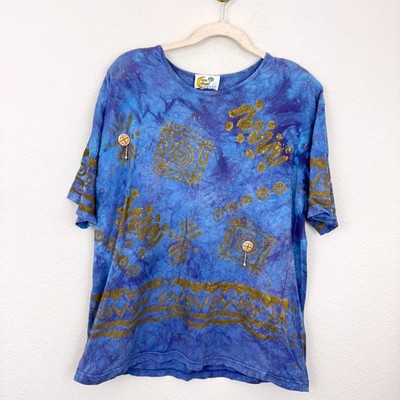 Copa Cabana Womens Vintage T Shirt Top One Size Beaded Casual Boho Blue