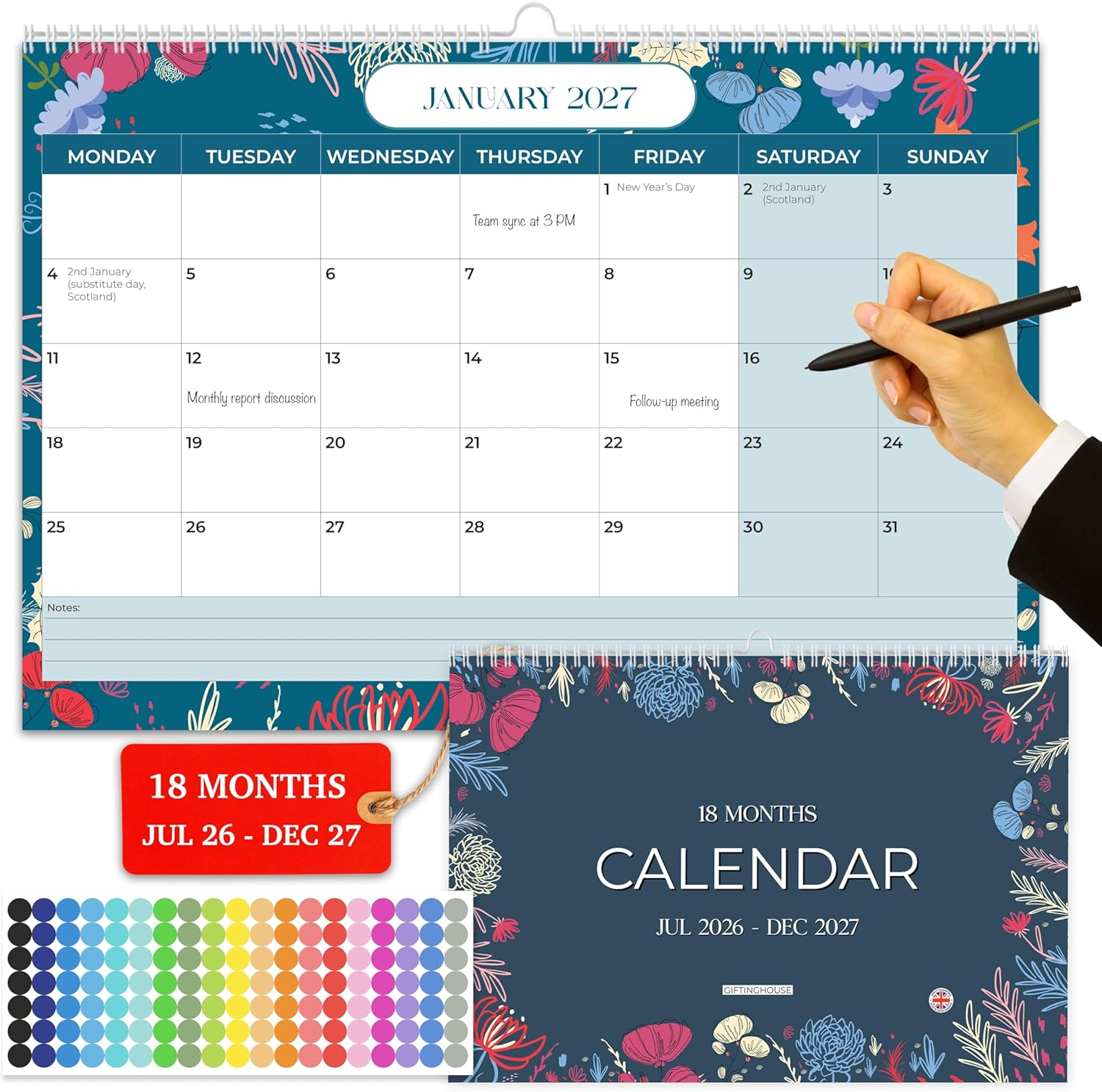 Wall Calendar 18 Month July 2026 Dec 2027 A4 Month View Planner 21x31cm UK 2026