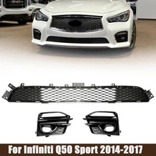 Fit 2014-2017 Infiniti Q50 Sport Front Bumper Lower Grille & Fog Lights Cover