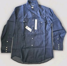 Wrangler Shirt Mens 16x34 DK Blue Cowboy Cut Western Denim Pearl Snap Shirt NWT