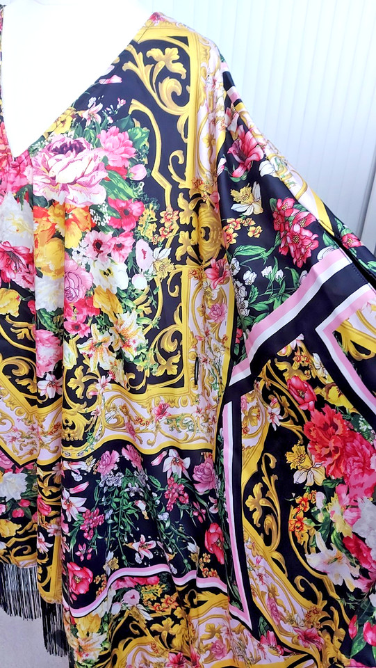 💝 ASOS Multicoloured Asymmetrical Floral Kaftan Dress with Fringe 12