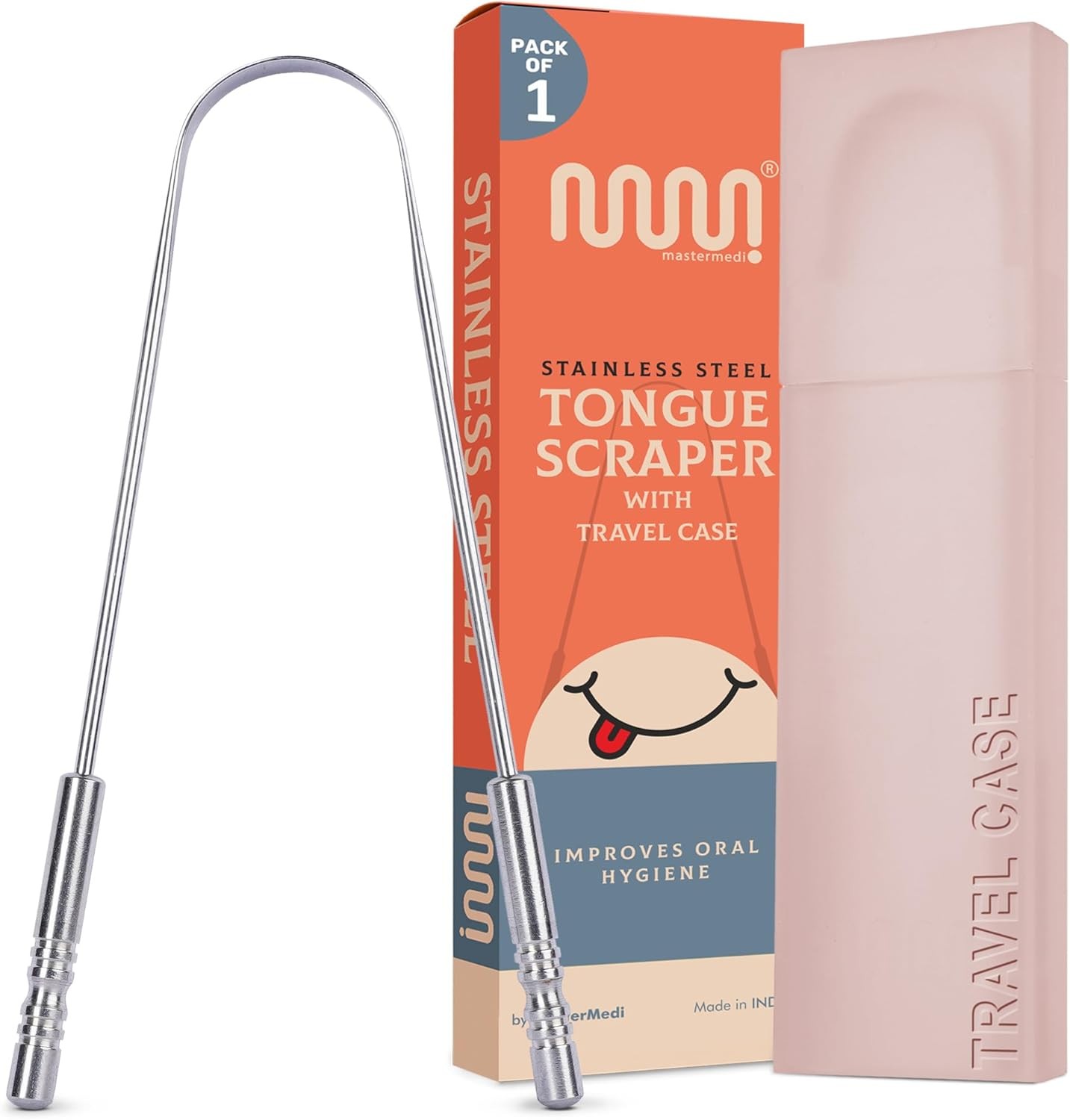 MasterMedi Tongue Scraper with Travel Case 1 Pack, Bad Breath Treatment Tongue