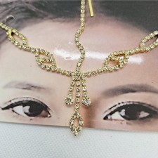 Rhinestone Head Chain Gold Tone Boho Bridal Prom