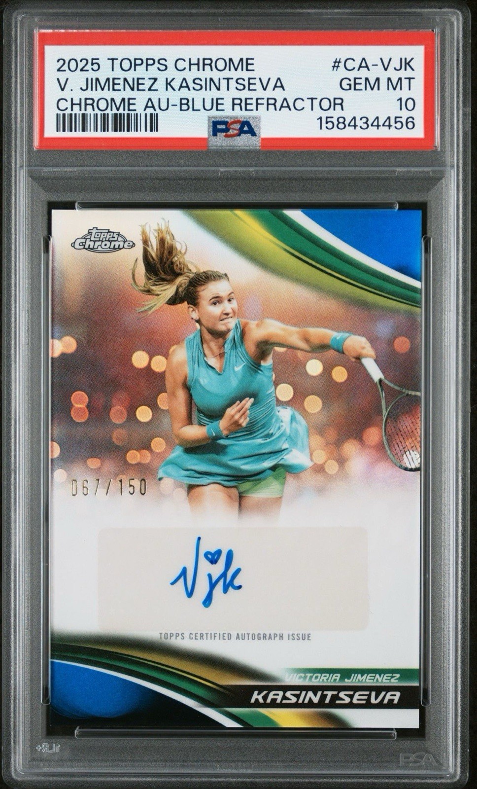 2025 TOPPS CHROME V. JIMENEZ KASINTSEVA /150 CHROME AUTO BLUE REFRACTOR PSA 10