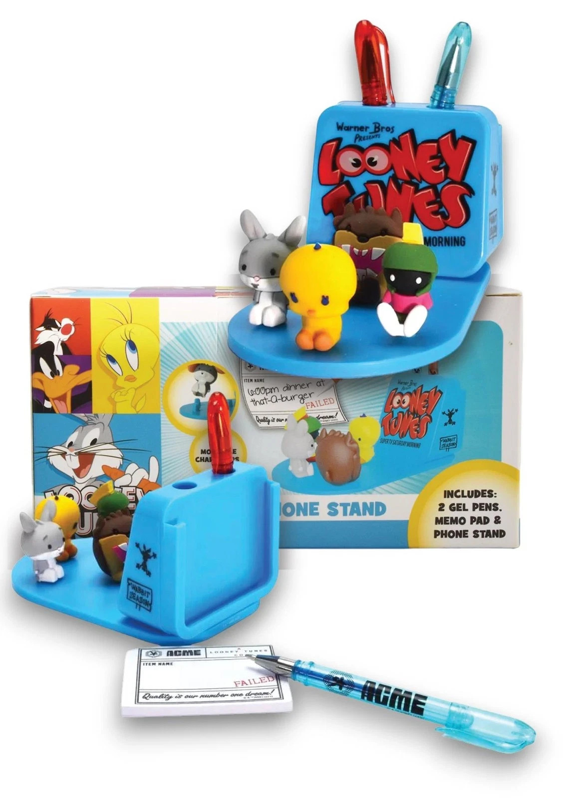 Looney Tunes Desk Tidy Phone Stand Set  Bugs Taz Tweety Pen Notes storage gift