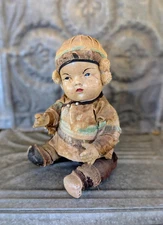 Vintage Chinese Composition Doll, Handmade Silk and Satin Clothing