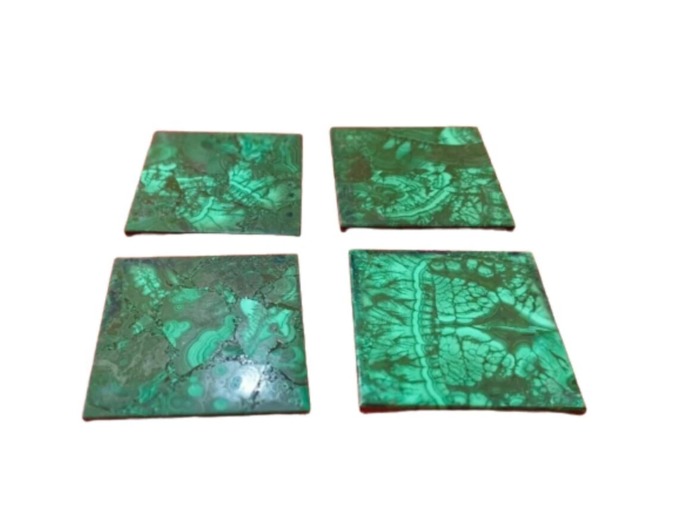Juego de 4 platos posavasos de piedra de malaquita natural para soporte de copa de vino hecho a mano regalo Foto 3 de 4
