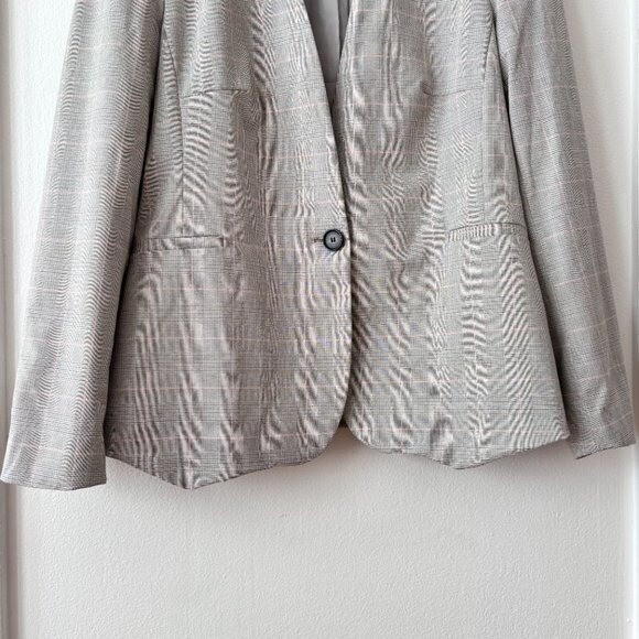 Zara Basic Check Blazer Collarless Tan Size 8 - image 7