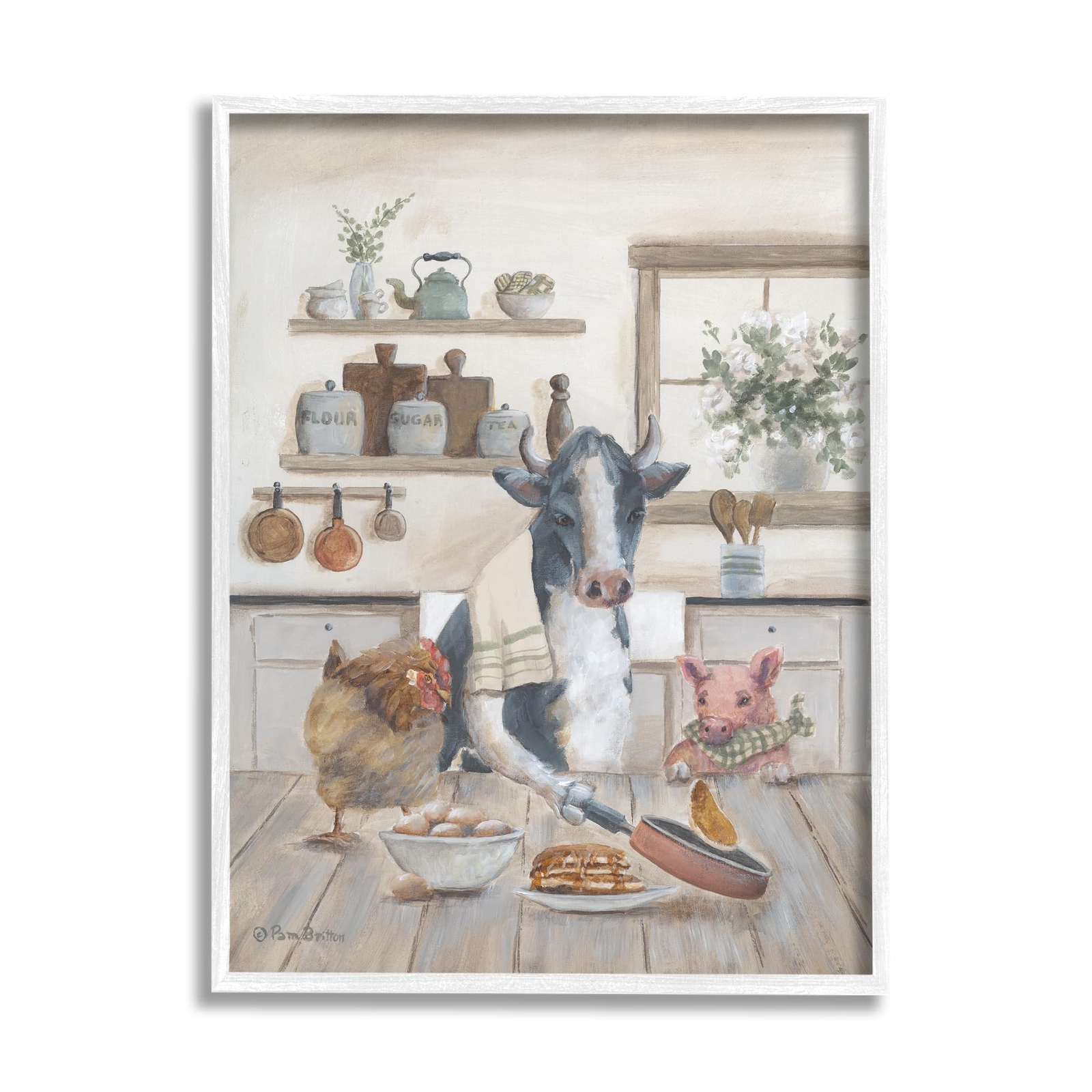 Farm Animals in Kitchen White Framed Giclee Art Design by Pam Britton