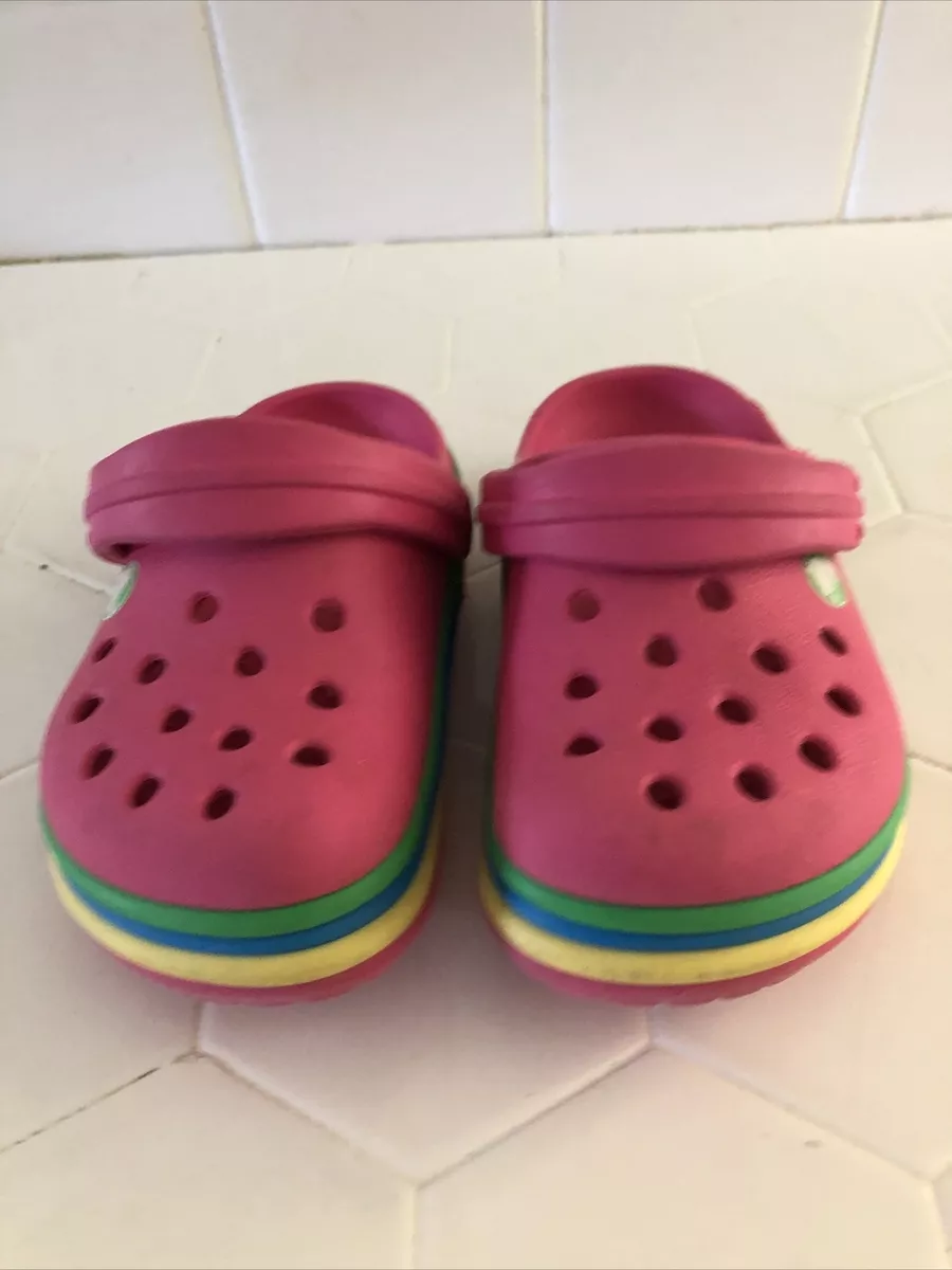 Crocs Rainbow Stripe Classic Clogs Little Kids C7 Pink Green Blue Yellow  Band