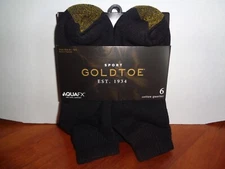 GoldToe Sport Cotton Quarter Ankle Socks 6 Pair Pack Black Men's Size 6-12.5