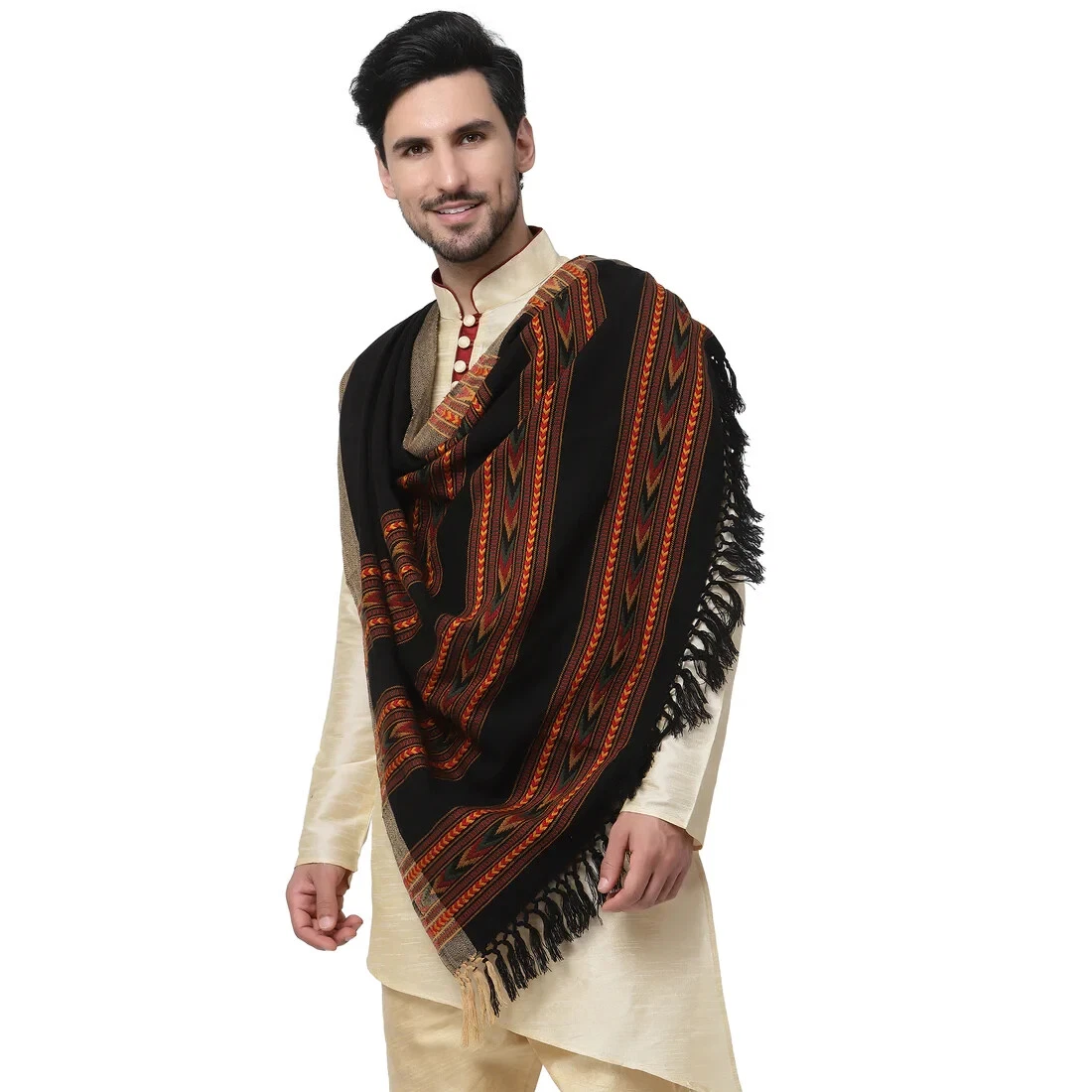 Black Woolen Paisley Jamavar Shawl Black Indian Jamawar Stole. Wrap Pashmina New