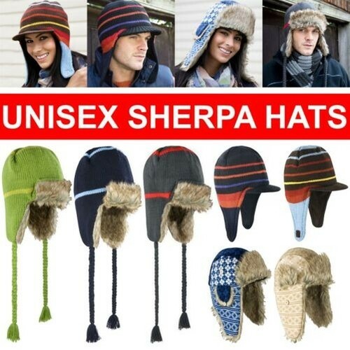 Mens Ladies Winter Sherpa Hat Faux Fur 