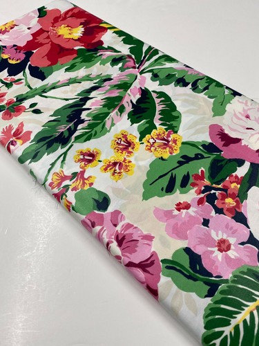 Vintage 1997 CYRUS CLARK "Belize" Pink Green Yellow Polished Cotton Fabric 11 Yd - Picture 2 of 7