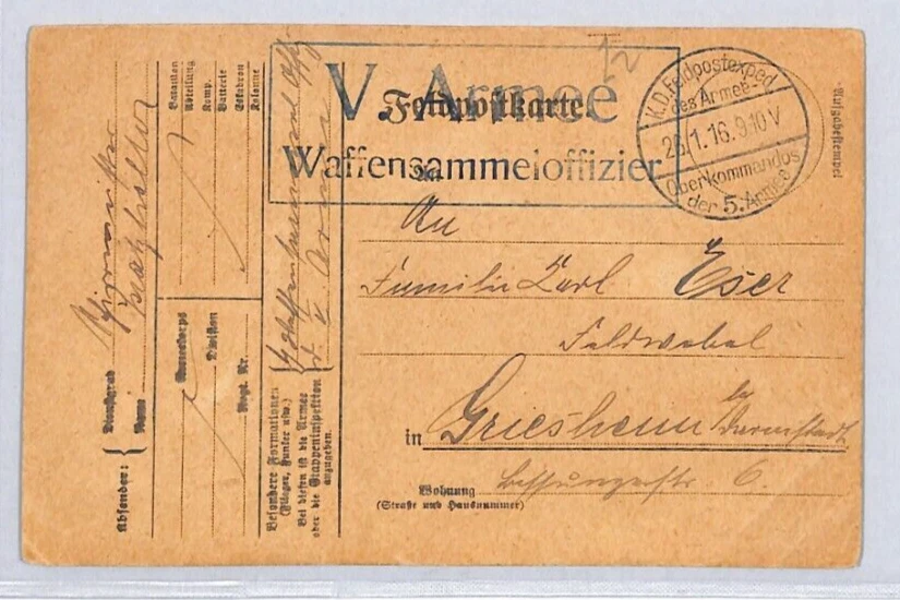 GERMANY WW1 Card Military FPO 5th Army 1916 Unit Cachet {samwells-covers}ZV78 - Image 2 of 4