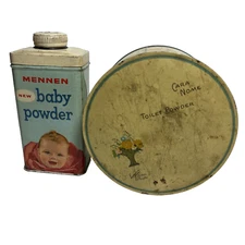 Vintage Mennen Metal Baby Powder And Cara Nome Toilet Powder Collectible Tins