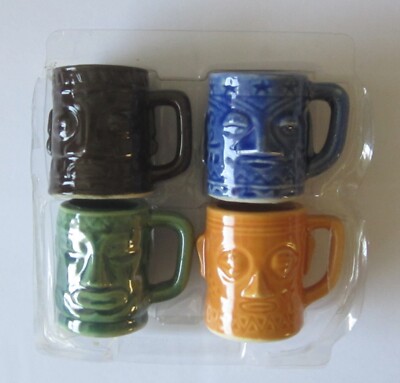 Keramik Schnapsglas Set Mit 4 Brown, Grün, Hellbraun Und Blau Neu, Mint Zustand