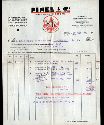 REVEL (31) FEDERN & DAUNENFABRIK für BETTWÄSCHE ''PINEL & Cie'' 1939