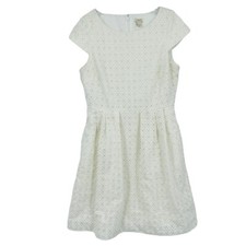 J Crew Eyelet Tea Dress White Cap Sleeve Cotton Zip Womens 10