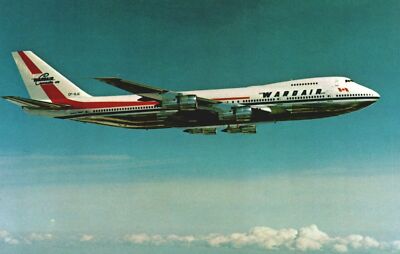VINTAGE POSTCARD WARDAIR BOEING 747 CF-DJC AIRCRAFT IN MID-FLIGHT FRESH CHROME