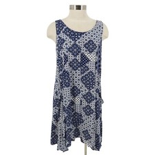 Nanette Lepore Shift Handkerchief Dress Blue Floral Patchwork Sleeveless Women 8
