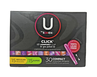 U By Kotex Click Compact Unscented Tampons-15 Super & 15 Regular Absorbency