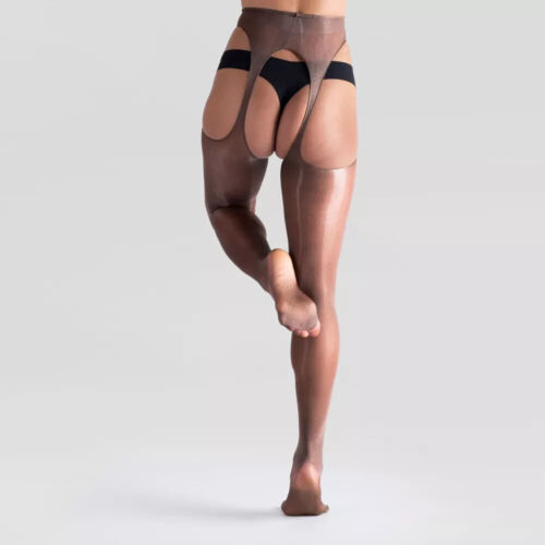 LECHERY LUSTROUS SILKY SHINY CROTCHLESS PANTYHOSE TIGHTS SIZE L/XL COLOR: COCOA