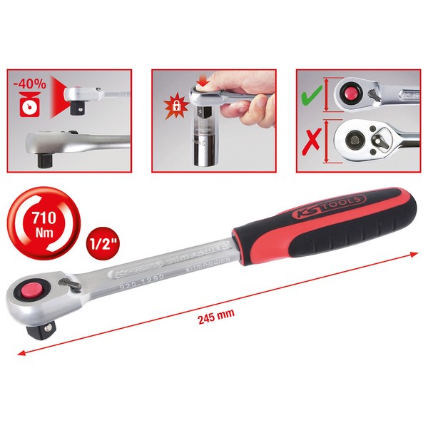 "Ks Tools 1/2\" Slimpower Umschaltknarre 72 Zahn Ratsche SteckschlüSsel"-image