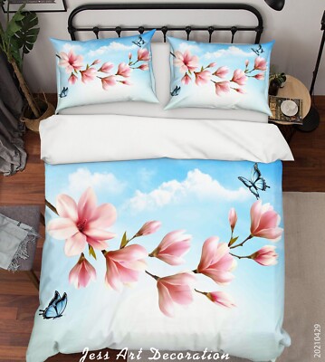 3D Flowers Butterfly Watercolor Quilt Cover Set Bedding Sets Pillowcases Queen
