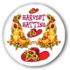  6 RED HAT HARVEST HATTING 3" BUTTONS FAVOR FOR RED HAT LADIES OF SOCIETY