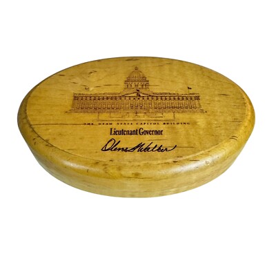 Vintage Wood Engraved Trinket Box Utah State Capitol Building Olene Walker