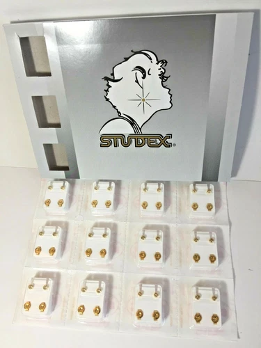 Studex Ear Piercing Gold Plated Clear Stone 4MM Regular 12 Pairs Studs R204Y - product listing photo