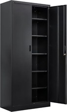 Metal Storage Cabinet, 71" H Locking Cabinet with 5 Adjustable Shelves Black