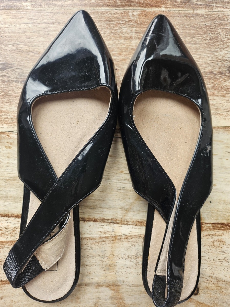 Topshop Black Pointy Patent Sling Back Shoes Size NEW UK