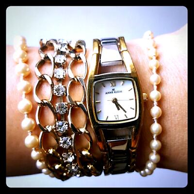 ANNE KLEIN Two Tone Women's Watch Abalone Face NEW BATTERY 