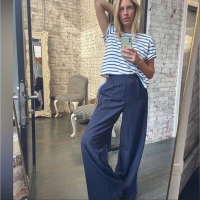 La Ligne navy side striped wide leg trousers / pants