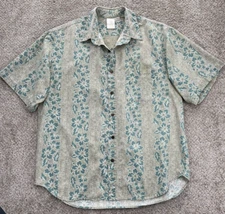 Vintage Mahalo Clothing Aloha Shirt XL Green Hawaiian Hibiscus/Tapa Cotton USA