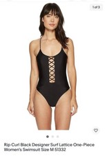 Rip Curl Black Designer Surf Lattice One-Piece Women's Swimsuit Size M 51332
