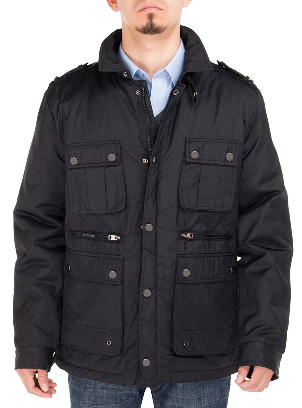 Luciano Natazzi Mens Slim Fit Utilitarian Padded Coat Six-Pocket