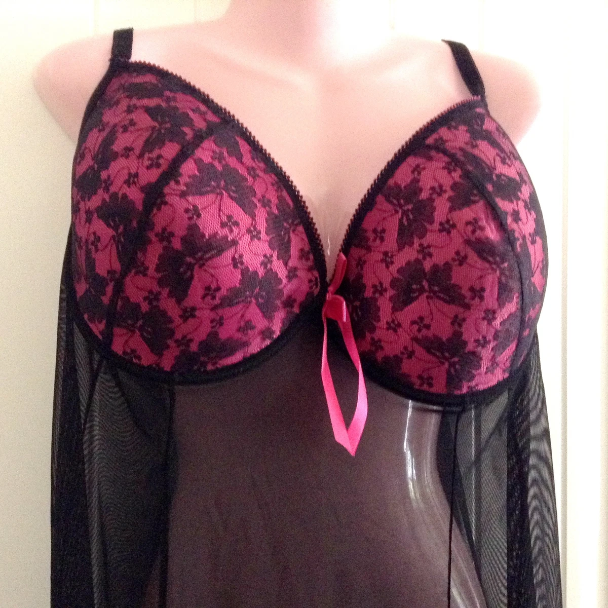 Per Lei Pink Black Babydoll Chemise Built in Bra Size 3XL