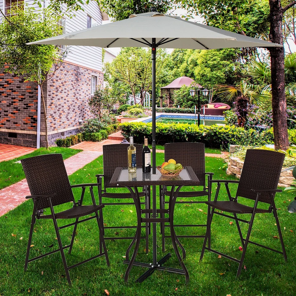 Outdoor Patio Rattan Wicker Bar Square Table Glass Top Yard Garden Furniture NEW - Image 3 of 4