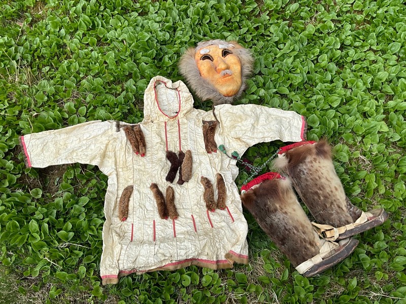 Authentic Vintage Seal Gut Parka Upik Inuit Alaska Eskimo Fur boots mask Canada