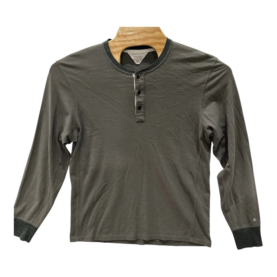 RAG & BONE Mens XL Classic Flame Henley Long Sleeve Shirt 100% Cotton Gray - Image 2 of 4