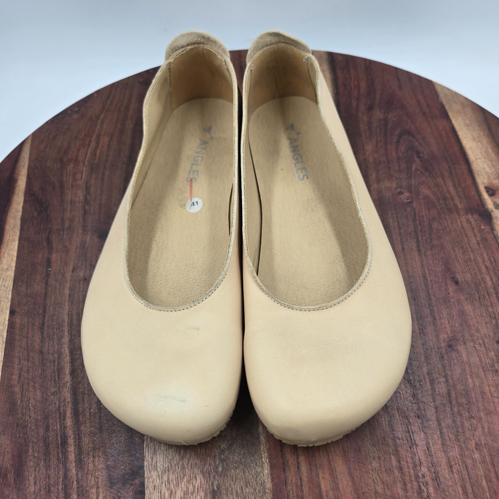 Zapatos Angles Antiopa Mujer 41/10.5 Beige Tostado Cuero Descalzo Ballet Planos