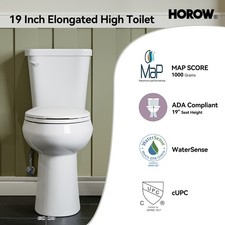 HOROW Two Piece Toilet Elongated Bowl 1.28 GPF MAP 1000g for Seniors Disabled