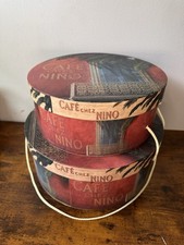 VTG 2004 Fabrice de Villeneuve Nesting Hat Boxes "Cafe Chez Nino" Tropical Set
